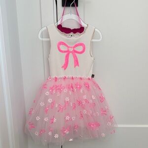 White & Pink Tulle Bow Dress for Girls